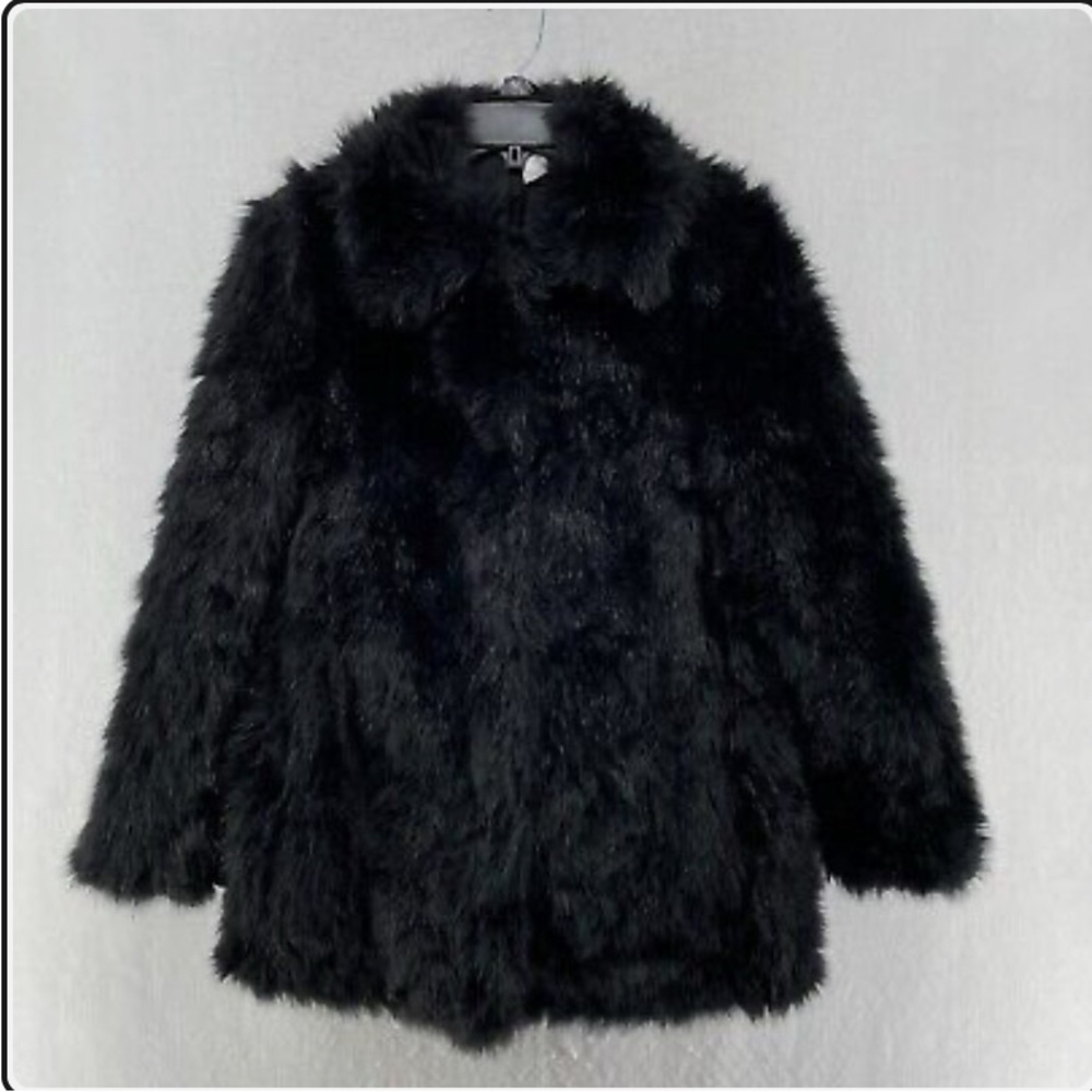H&M Black Jacket Luxurious Faux Fur Mid-Length
